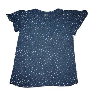 Loft Navy Blue Flutter-Sleeve Blouse With White Polka Dotts Size L